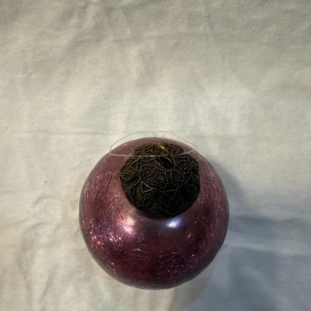 Antique GERMAN KUGEL Ornament Bulb HEAVY Pink Crackle Mercury Glass Brass Cap 3